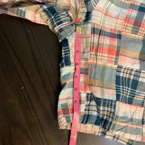 LLBean Favorite Fit Patchwork Plaid Bermuda Shorts Women Size 12 Reg Preppy Blue