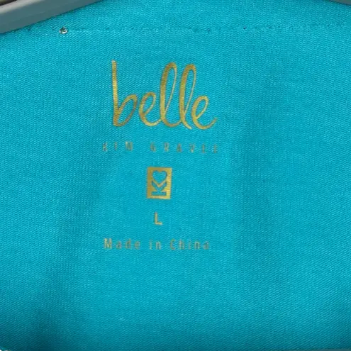 Belle by Kim Gravel Top Large Turquoise Gold Beaded Tunic Popover Slub Knit QVC Blue