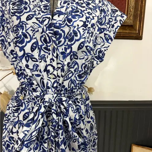 Free Assembly 100% Cotton Belted Button Front Utility Shirtdress ~ Size M 💚🍄 Blue Size M