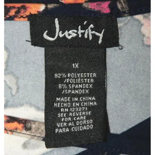 Justify Blue Longhorn Skull Flowers Floral Top Blouse Size 3X Stretch 3/4 Sleeve