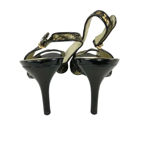 Mootsies Tootsies Womens Shoes Pumps Slingback Peep Toe Lace Print Gold 9.5