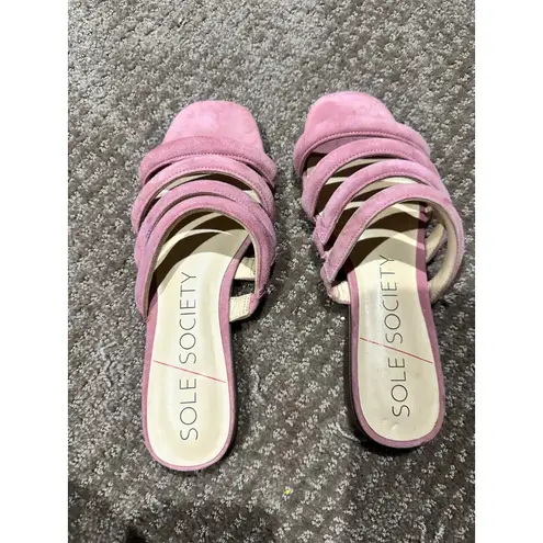 Sole Society Sole Society Pink Suede Strappy Slide Sandals Size 7.5