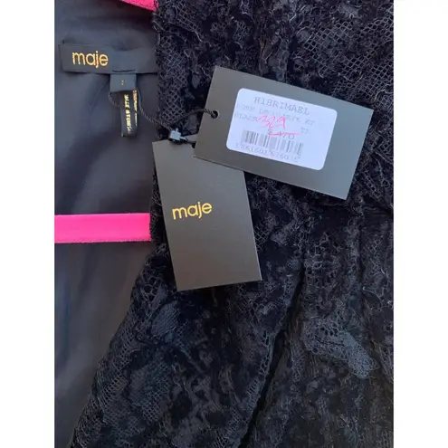 Maje Rimael Velvet Black Lace V Neck Mini Cocktail Dress NWT