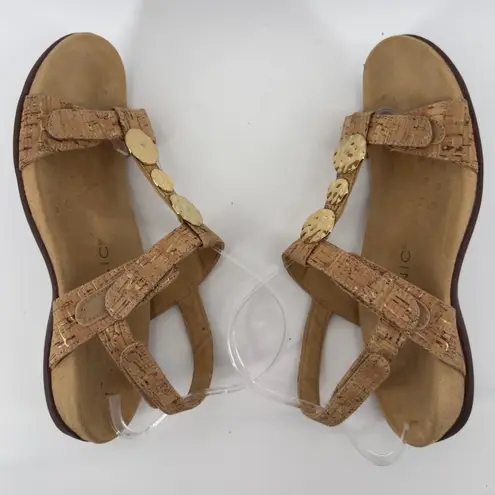 Vionic Farra Embellished Sandal Gold Cork Women 9.5 Adjustable Straps Comfort