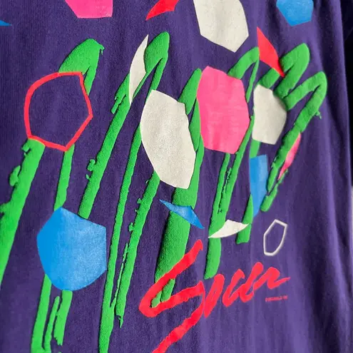 Vintage 90s Oneita Soccer Tee L USA Neon Graphic Shirt Fits M Rare Purple Size M