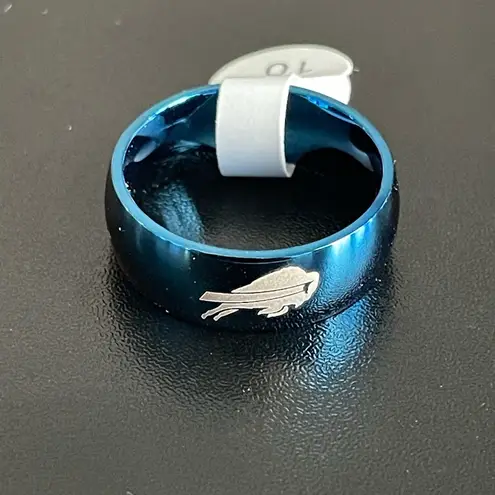 Blue stainless steel buffalo bills ring size 10