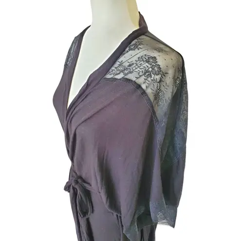 Anthropologie Eberjey Robe Women Small Lace Trim Black Belted Short Sleeve Tunic Size undefined