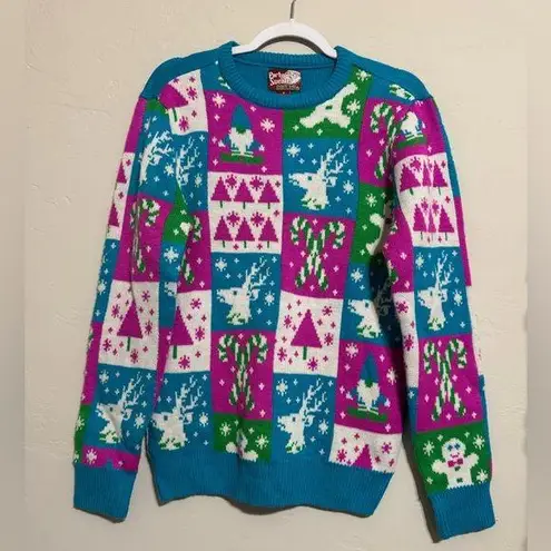 Party Sweater Dec. 25th Reindeer Trees Candy Canes Christmas Sweater (S) Blue