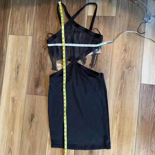 Dreamgirl Black Dress for Party Club Rave by Dreamgirls Fringe Cutouts Mini Skirt Costume