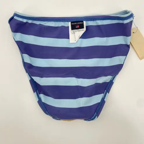 Ralph Lauren Sport Blue Aqua Y2K Wide Stripe Bikini Bottoms Coastal Pool Size 10