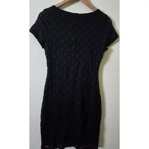 Isaac Mizrahi Dress Stretch Eyelet Overlay Dress Black Women's Size Medium
