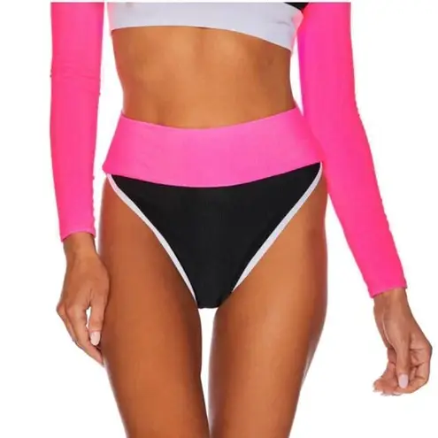 Beach Riot NEW Emmy Bottom In Black Neon Pink Colorblock, XS