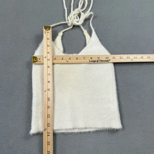 Red Berry Women Knit Halter Top S Fuzzy Ivory Sleeveless Australia Soft Back Tie White