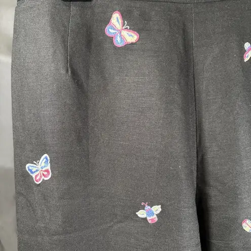 Coldwater Creek  Capri Pants Size 12 Black Embroidered Summer Butterflies