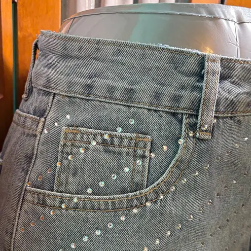 Light Blue Rhinestone Studded casual loose Jean Shorts Size L