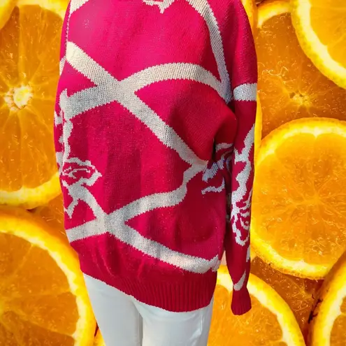 Vintage Rose Floral Geometric Knit Sweater Women's Pink Cream Retro