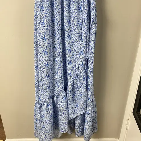 Pinkblush MATERNITY AND POST PARTUM WRAP DRESS BLUE FLORAL PRINT V BACK AND TRUE WRAP