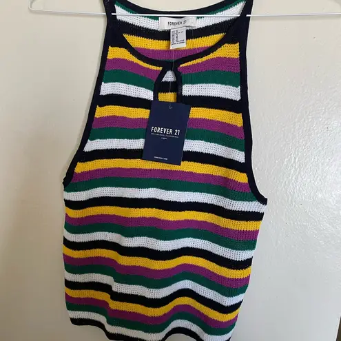 Forever 21 rainbow stripe cropped retro knit sweater tank top NWT NEW