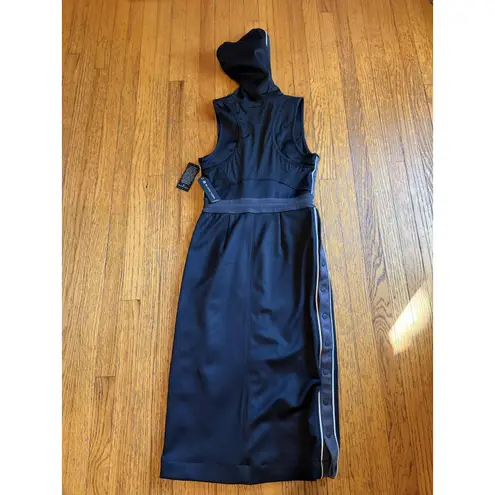 Blanc Noir Dress Womens Medium Black Charcoal Vista Track Hooded Zip Mesh Midi