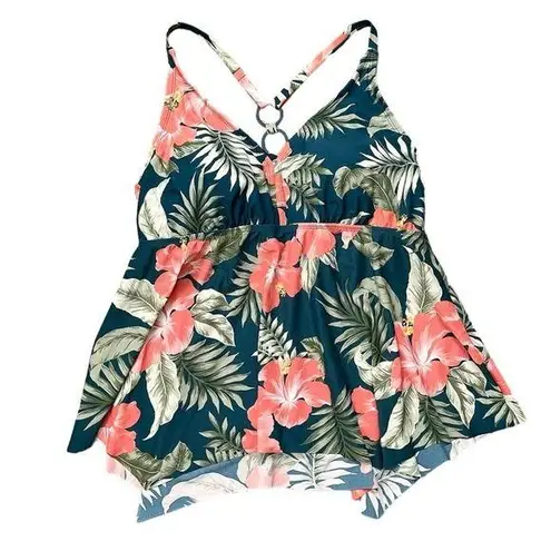Kona Sol Tankini Top Swimsuit Swim Tropical Floral 18W New
