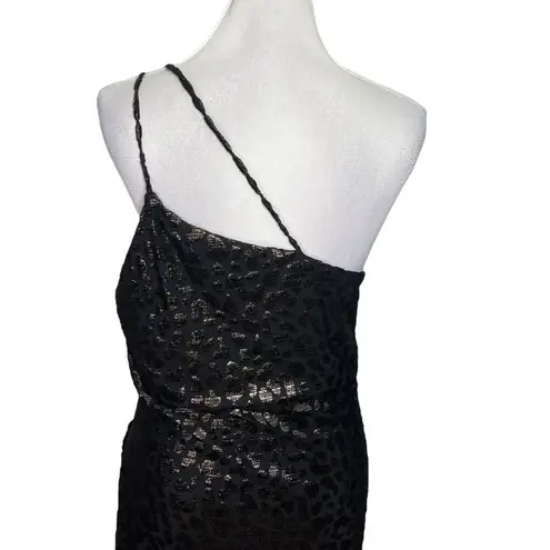 IRO Bexly One Shoulder Midi Dress Leopard Metallic Black Size 10 Cocktail Glam