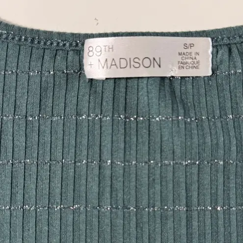 89th Madison Teal Ribbed Puff Sleeve Top with Sparkle Size S Feminine Chic Green