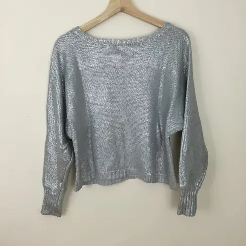 BCBGMAXAZRIA Silver Metallic Camille Knit Sweater