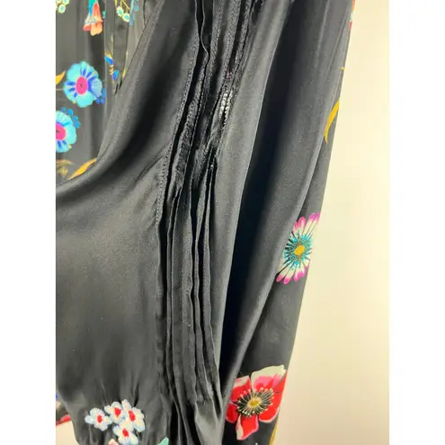 Johnny Was Lentino Floral Embroidered Bell Sleeve Silk Tunic Top Sz. L Fairy