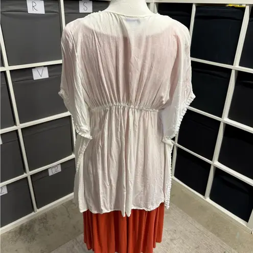 Blue Island White Tie Front Crochet Kimono Cardigan Swim Cover Up Rayon