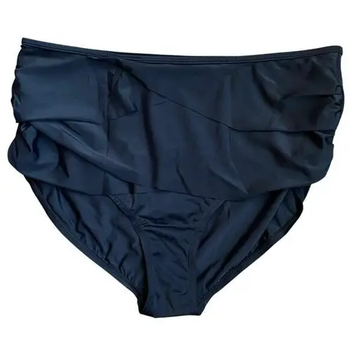 DENIM & CO BEACH NWOT Ruched Waist Bikini Bottoms Size 14 Black Draped Coverage