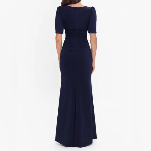 XScape “Demi” 3/4 Sleeve Side Ruched Floor Length Gown Midnight Women’s Sz 12
