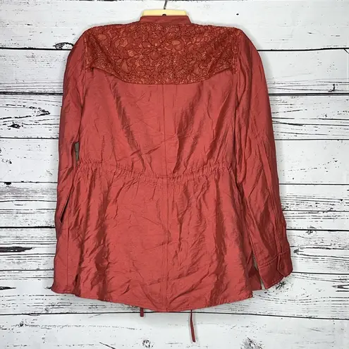 LOGO By Lori Goldstein Size 4 Pink - Floral Lace Trim Open Front Drape Jacket