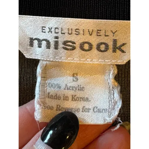 Misook Cardigan Women Small Green Color Block Long Sleeve Open Front Sweater