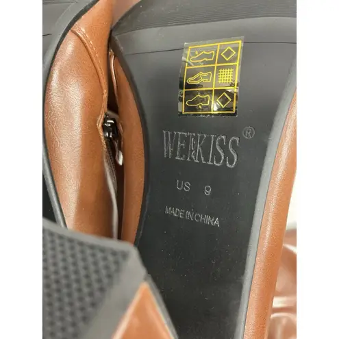 Womans Wet Kiss Pullon Otk Boots 9 Brown Pointed Toe 1/4 Zip Top Folds Heel NWOT