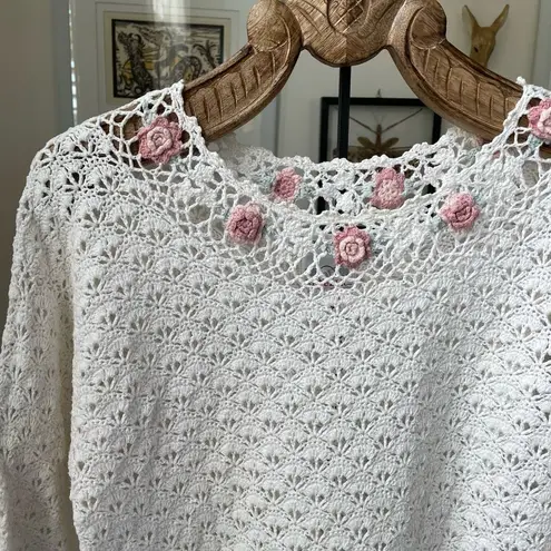 Vintage 80s Denim Republic Grannycore Cottagecore Pastel Floral Sweater S White