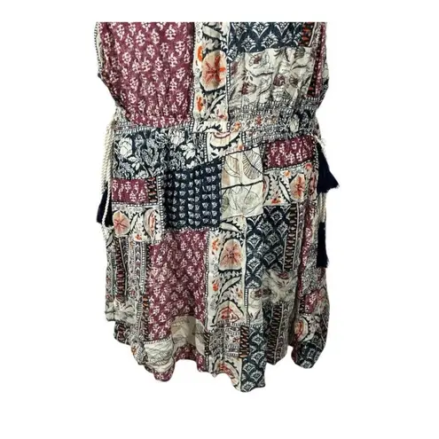 Earthbound Boho Flare Patchwork Mini Sundress Size Large Festival Cottagecore Tan