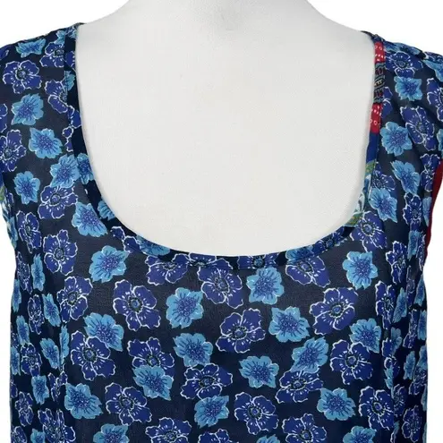 Speed Limit MPH Blouse Plus Size 2X Sheer Split Racer Back Over Top Floral Aztec Blue