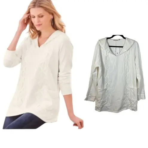 Soft Surroundings Tangiers Cream Lightweight Hoodie Women's Size XL NEW