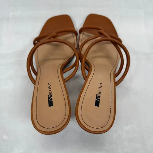 Matiko Arlo Heeled Mules Strappy Square Toe Cognac Brown Heels Size 38