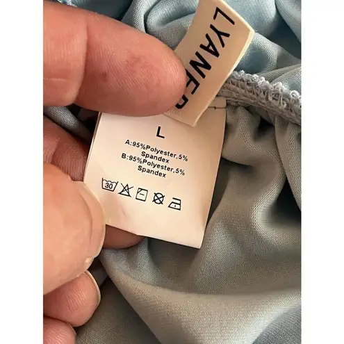 Lyaner Dress Womens Large Blue One Shoulder Sleeve Short Prom Cocktail Chiffon