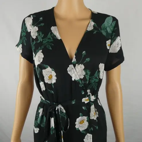 VICI  Short Sleeve Wrap Maxi Dress Floral Black Green White V Neck Ties Small