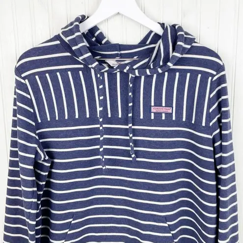 Vineyard Vines  Relaxed Hoodie Shep Shirt Deep Bay Heather Blue Stripe Medium