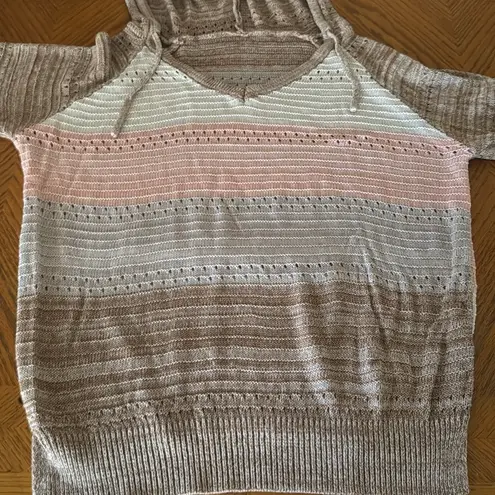 Women's Pink, White, Grey and Brown Striped Sweater Pink