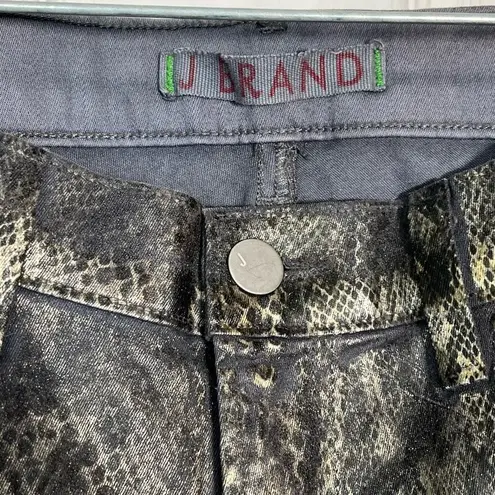 J Brand  Sz 29 Wax Coated Snakeskin Python Jeans Jeggings Gray Gold
