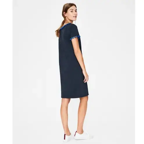 Boden Pom Pom Crew Neck Pullover Shift Dress Blue Size 2 Petite Blue