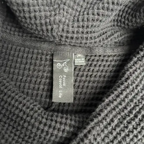Focus Black Waffle Knit Cowl Neck Sweatshirt Top Kangaroo Pocket Lounge Beach M Size M