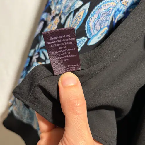 Hale Bob Floral Bird Print Wrap Midi Dress Blue Black Flutter Sleeve M Fairy - Image 5