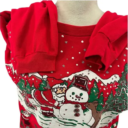 Vintage 90s Varsity Ugly Christmas Sweatshirt Santa Snowman Reindeer Unisex Larg Red Size L