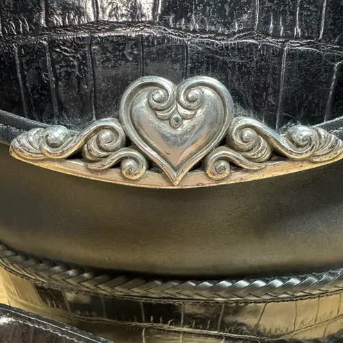 BRIGHTON Bucket Tote Shoulder Bag Purse Black Leather w/Embossed Crocodile