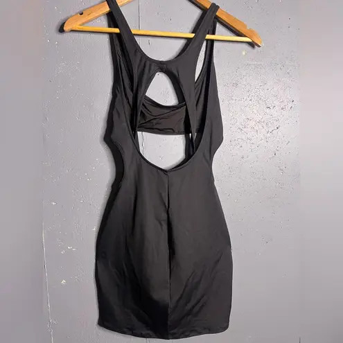 SKIMS Signature Swim Cut Out Tank Mini Beach Dress in Black. Size Small
